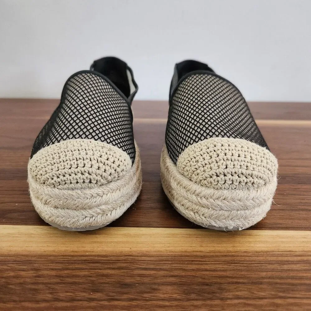 Karl Lagerfeld Paris Adila Mesh Slip On Espadrille Platform Leather Black Shoe 8